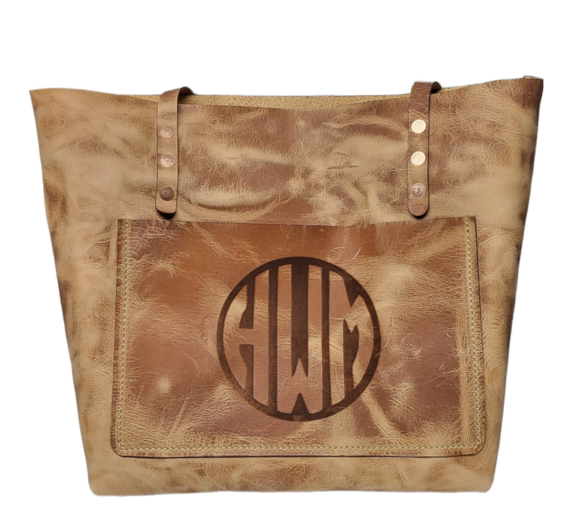 Leather monogrammed tote bag – CSM Leather