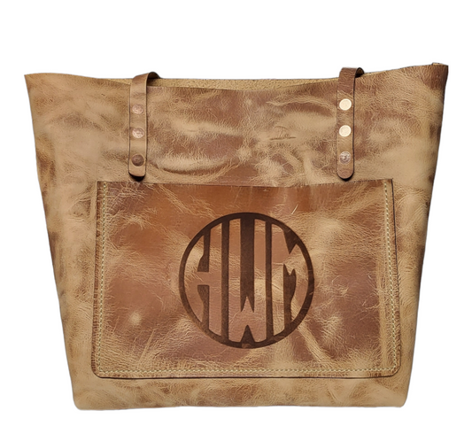 Leather monogrammed tote bag